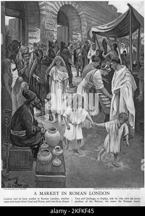 Halbton eines Markttages im römischen London, aus einer pädagogischen Publikation, 1927 Stockfoto