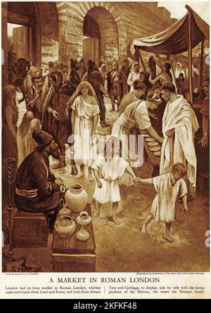 Halbton eines Markttages im römischen London, aus einer pädagogischen Publikation, 1927 Stockfoto
