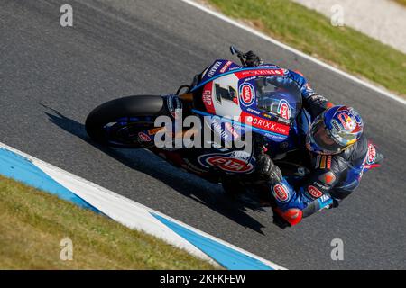 Samstag, 19. November 2022. FIM Superbike World Championship. Phillip Island, Australien. Rennen 1. Toprak Razgatlioglu, Pata Yamaha World Superbike Team. Razgatlioglu beendete Rennen eins auf dem zweiten Platz hinter Jonathan Rea. Stockfoto