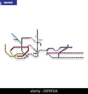 3D isometrische Karte der U-Bahn Istanbul. Vorlage für Stadtverkehr Schema für unterirdische Straße Stock Vektor