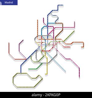 3D isometrische Karte der Metro Madrid. Vorlage für Stadtverkehr Schema für unterirdische Straße Stock Vektor