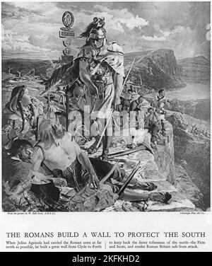 Halbton der Römer, die in Schottland eine Mauer bauten, um die südlichen Teile Englands zu schützen, die sie erfolgreich erobert hatten, aus einer pädagogischen Publikation, 1927 Stockfoto
