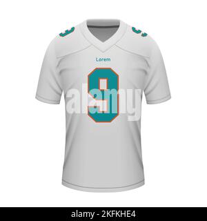 Realistisches american Football Auswärtstrikot Miami, Hemdvorlage für Sportuniform Stock Vektor