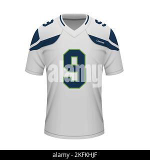 Realistisches american Football Auswärtstrikot Seattle, T-Shirt-Vorlage für Sportuniform Stock Vektor