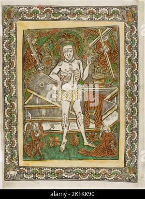 Der Mann der Schmerzen mit vier Engeln, c. 1470. Stockfoto