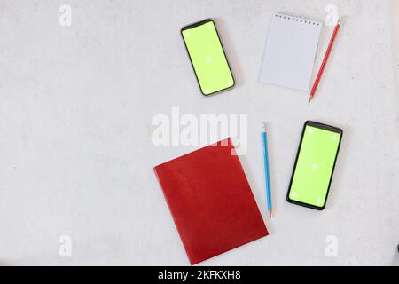 Vorlage für Green Screen-Modell des Mobiltelefons Stockfoto