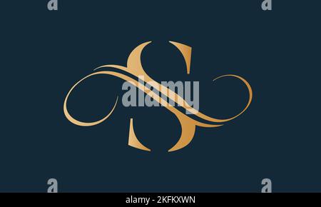 Luxuriöse Logo-Vorlage in Goldfarbe. Modernes, trendiges Initial-Luxus-Logo im Buchstaben-Design. Royal Premium Letter s Logo Design Vektor Vorlage. Stock Vektor