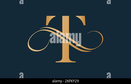 Luxuriöse Logo-Vorlage in Goldfarbe. Modernes, trendiges Initial-Luxus-T-Letter-Logo-Design. Royal Premium Letter t Logo Design Vektor Vorlage. Stock Vektor