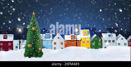 Winter Schnee Stadtlandschaft. Weihnachtsabend in der Stadt Stockfoto