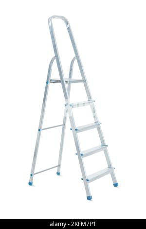 Metallische Stufleiter isoliert auf weißem Hintergrund Stockfoto