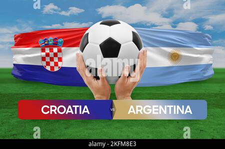 Konzept des Fußballspiels zwischen den Nationalmannschaften Kroatien und Argentinien. Stockfoto