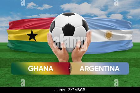 Fußballspiel-Wettkampfkonzept der Nationalmannschaften Ghana gegen Argentinien. Stockfoto