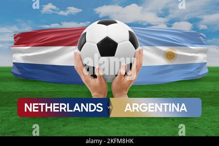 Fußballspiel-Wettkampfkonzept der Nationalmannschaften Niederlande gegen Argentinien. Stockfoto