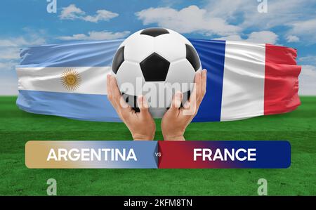 Konzept des Fußballspiels zwischen Argentinien und Frankreich der Nationalmannschaften. Stockfoto
