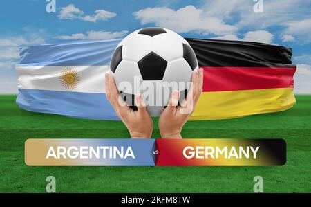 Argentinien gegen Deutschland Nationalmannschaften Fußballspiel Wettbewerb Konzept. Stockfoto