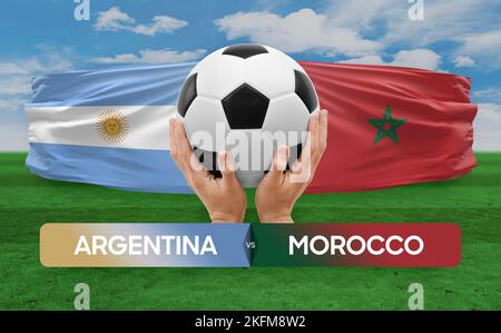 Argentinien gegen Marokko Nationalmannschaften Fußballspiel Wettbewerb Konzept. Stockfoto