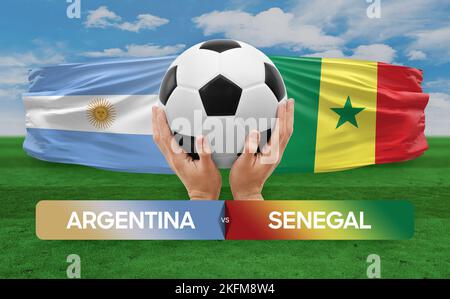 Konzept für Fußballspiele der Nationalmannschaften Argentinien gegen Senegal. Stockfoto