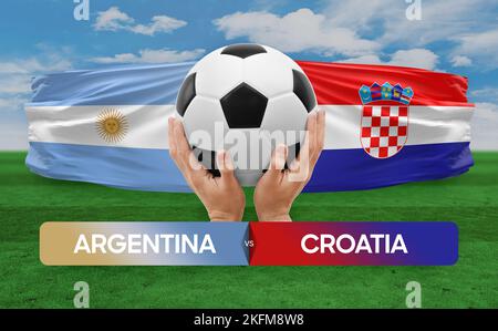 Argentinien gegen Kroatien Nationalmannschaften Fußballspiel Wettbewerb Konzept. Stockfoto
