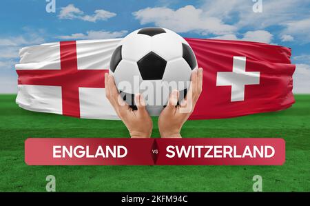 England gegen die Schweiz Nationalmannschaften Fußballspiel Wettkampfkonzept. Stockfoto