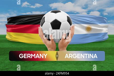 Fußballspiel-Wettkampfkonzept der Nationalmannschaften Deutschland gegen Argentinien. Stockfoto