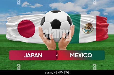 Fußballspiel-Wettkampfkonzept der Nationalmannschaften Japan gegen Mexiko. Stockfoto