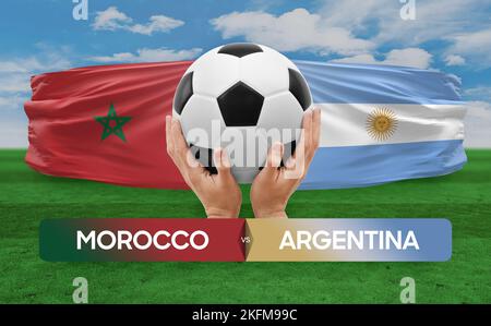Fußballspiel-Wettkampfkonzept der Nationalmannschaften Marokko vs. Argentinien. Stockfoto
