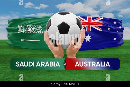 Fußballspiel-Wettkampfkonzept der Nationalmannschaften Saudi-Arabien gegen Australien. Stockfoto