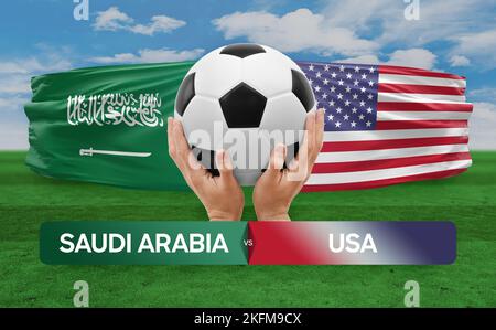 Fußballspiel-Wettkampfkonzept der Nationalmannschaften Saudi-Arabien gegen USA. Stockfoto