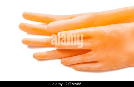 Paar dielektrische Handschuhe, isoliert auf Weiß Stockfoto