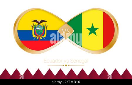 Ecuador gegen Senegal goldenes Symbol für Fußball 2022 Spiel. Vektorgrafik. Stock Vektor