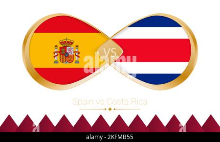 Spanien gegen Costa Rica goldenes Symbol für Fußball 2022 Spiel. Vektorgrafik. Stock Vektor