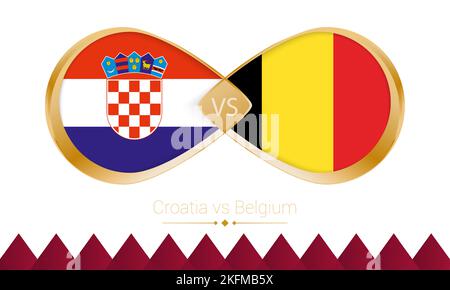 Kroatien gegen Belgien goldenes Symbol für Fußball 2022 Spiel. Vektorgrafik. Stock Vektor
