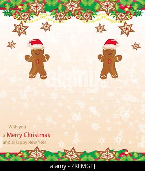 Weihnachtskarte mit Lebkuchengebäck Stockfoto
