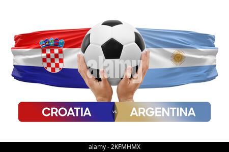 Konzept des Fußballspiels zwischen den Nationalmannschaften Kroatien und Argentinien. Stockfoto