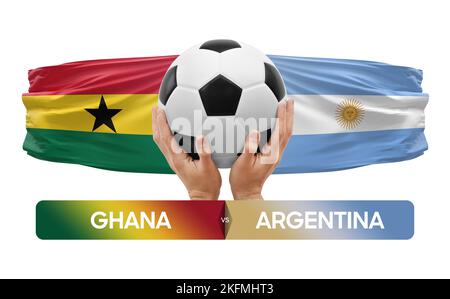 Fußballspiel-Wettkampfkonzept der Nationalmannschaften Ghana gegen Argentinien. Stockfoto