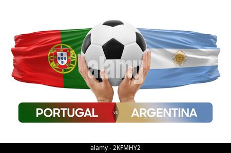 Konzept für Fußballspiele der Nationalmannschaften Portugal gegen Argentinien. Stockfoto