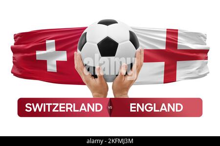 Schweiz gegen England Nationalmannschaften Fußballspiel Wettkampfkonzept. Stockfoto