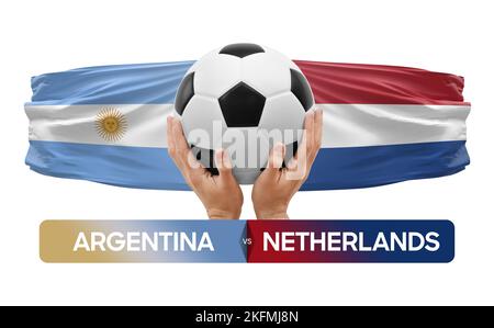 Konzept für Fußballspiele der Nationalmannschaften Argentinien gegen Niederlande. Stockfoto