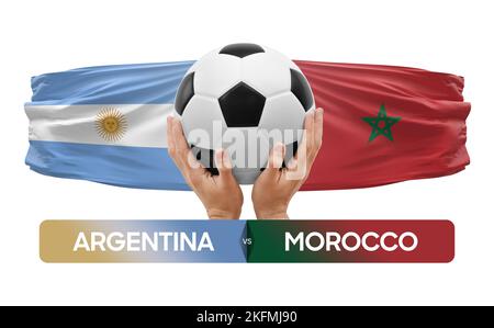 Argentinien gegen Marokko Nationalmannschaften Fußballspiel Wettbewerb Konzept. Stockfoto