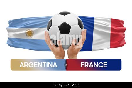 Konzept des Fußballspiels zwischen Argentinien und Frankreich der Nationalmannschaften. Stockfoto