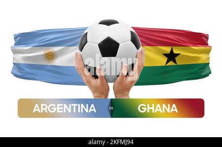 Konzept für Fußballspiele der Nationalmannschaften Argentinien gegen Ghana. Stockfoto