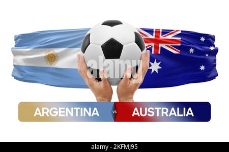Konzept des Fußballspiels der Nationalmannschaften Argentinien gegen Australien. Stockfoto