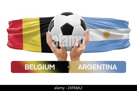 Fußballspiel-Wettkampfkonzept der Nationalmannschaften Belgien gegen Argentinien. Stockfoto