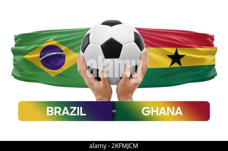 Fußballspiel-Wettkampfkonzept der Nationalmannschaften Brasilien gegen Ghana. Stockfoto