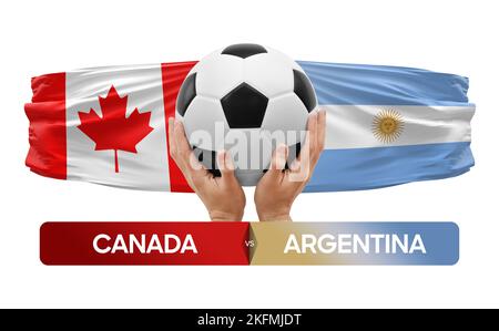 Fußballspiel-Wettkampfkonzept der Nationalmannschaften Kanada gegen Argentinien. Stockfoto