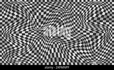 Karierter Hintergrund mit verzerrten Quadraten. Abstraktes Banner mit Verzerrung. Schachmuster. Schachbrettfläche Stock Vektor
