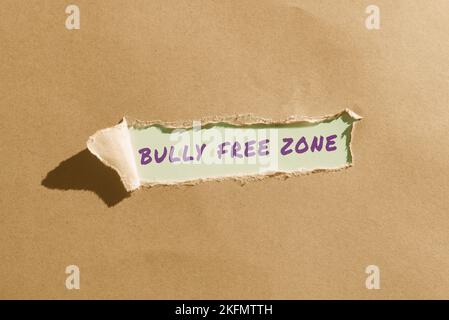 Handgeschriebenes Schild „Bully Free Zone“. Geschäftsüberblick Respekt vor anderen Mobbing ist hier nicht erlaubt Stockfoto