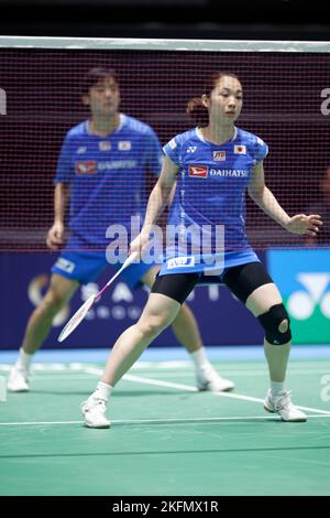 SYDNEY, AUSTRALIEN - 17. NOVEMBER: Misaki Matsutomo aus Japan in Aktion beim gemischten Doppelspiel zwischen Japan und Taipei am 17. November 2022 im Quaycenter in Sydney, Australien Stockfoto