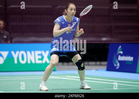 SYDNEY, AUSTRALIEN - 17. NOVEMBER: Misaki Matsutomo aus Japan in Aktion beim gemischten Doppelspiel zwischen Japan und Taipei am 17. November 2022 im Quaycenter in Sydney, Australien Stockfoto