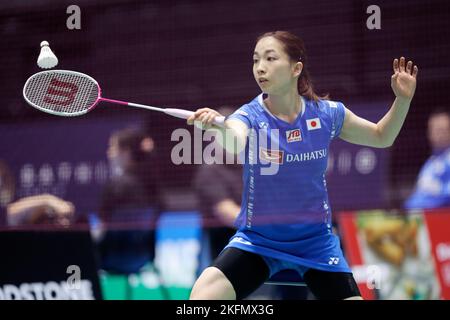 SYDNEY, AUSTRALIEN - 17. NOVEMBER: Misaki Matsutomo aus Japan in Aktion beim gemischten Doppelspiel zwischen Japan und Taipei am 17. November 2022 im Quaycenter in Sydney, Australien Stockfoto